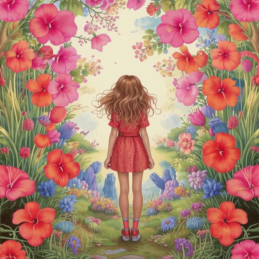 a little girl standing in a feild of plumaria flowers