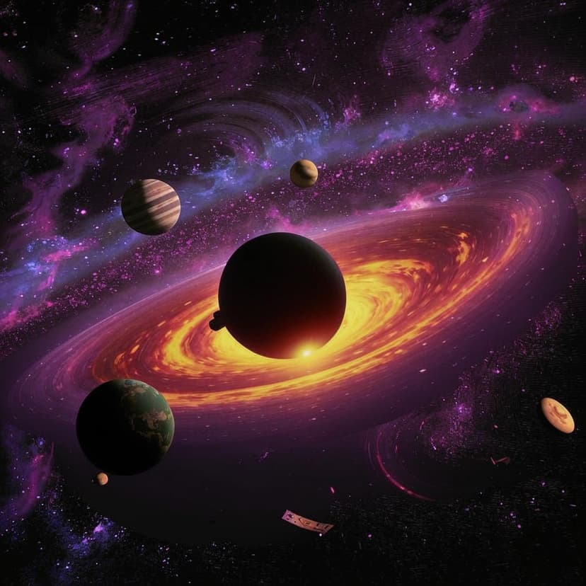 08031801 63 63. A distant star system with planets orbiting a massive black hole