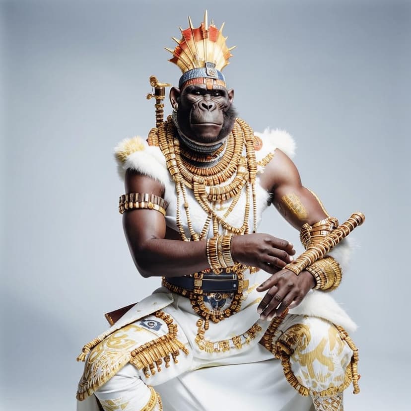 white marble and gold zulu ape warrior with decorated african armor against a solid white colour background