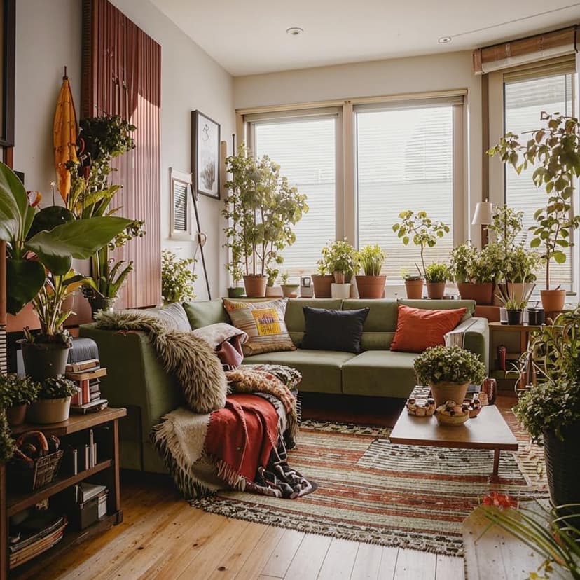 a photo of an apartment living room with wooden floors