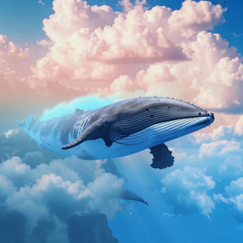 Baleen whale flies into the clouds