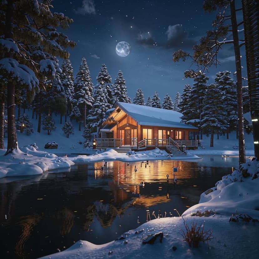 a luxury  forest cabin in winter