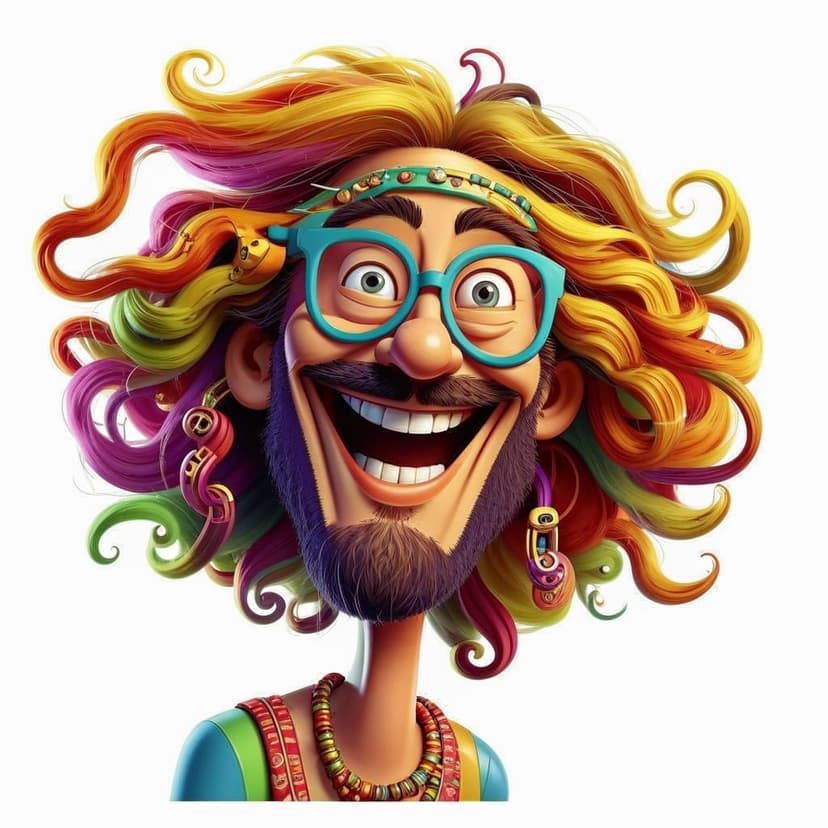 a caricature of a hippie with a goofy smirk on his face