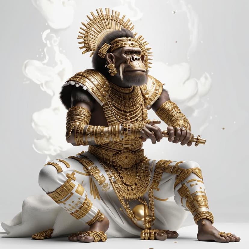white marble and gold zulu ape warrior with decorated african armor against a solid white colour background