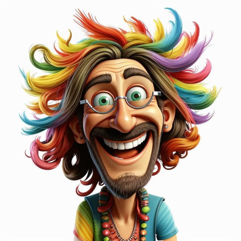 a caricature of a hippie with a goofy smirk on his face