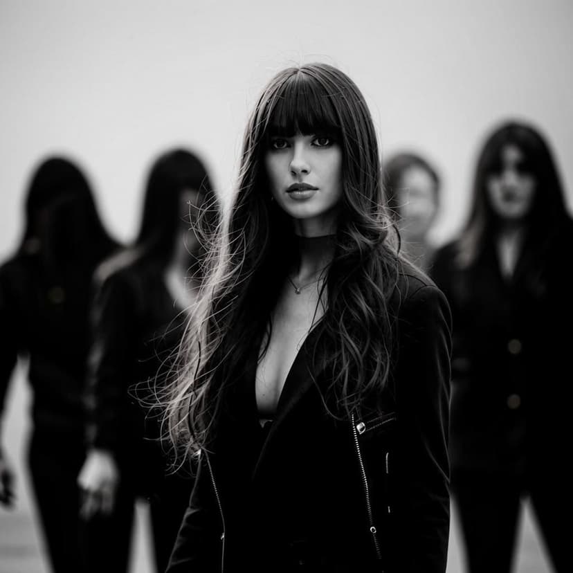 A monochromatic setting with multiple blurred figures of men with blur on the faces walking in various directions. In the foreground