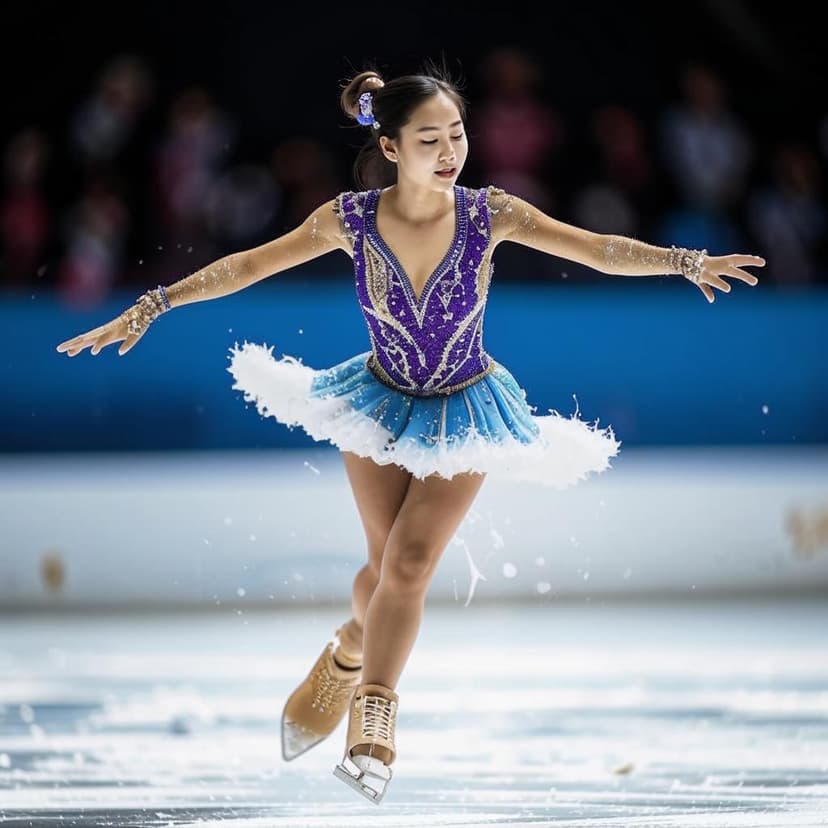 A Chinese figure skater is gracefully gliding on the ice