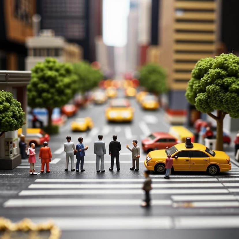 Create a detailed scene in a tiny people world style