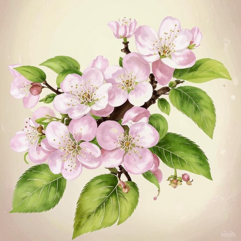 A Chinese painting of crabapple blossoms on the branch