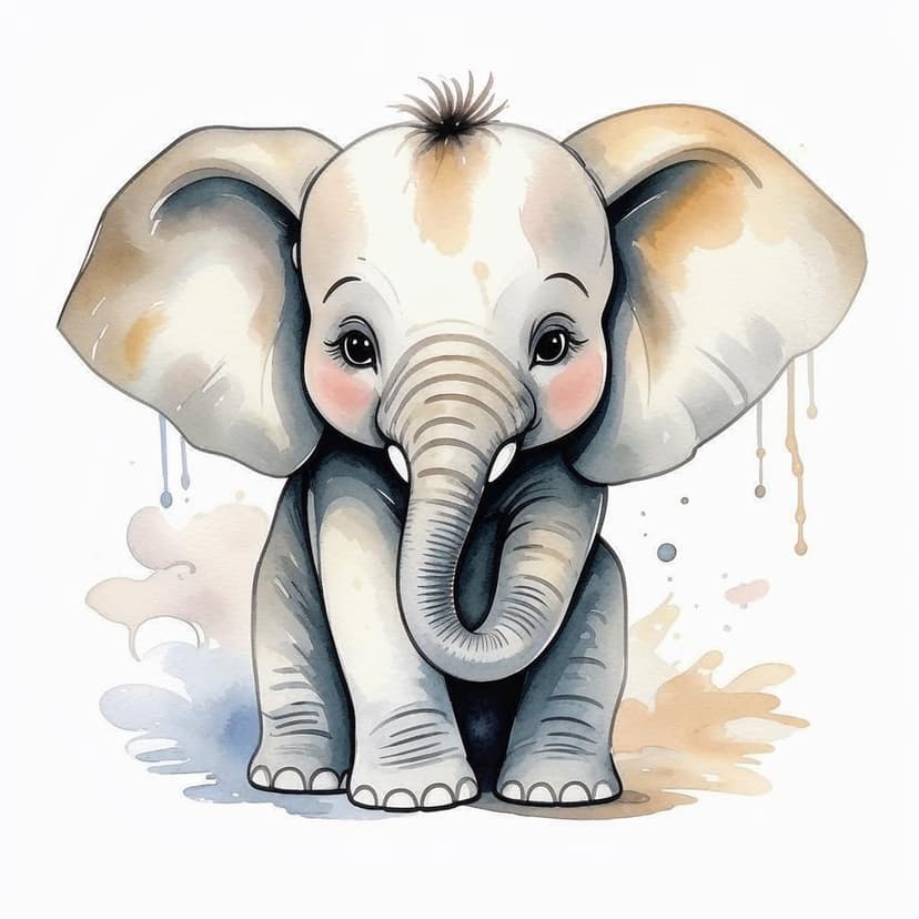 Lovely watercolor baby elephant