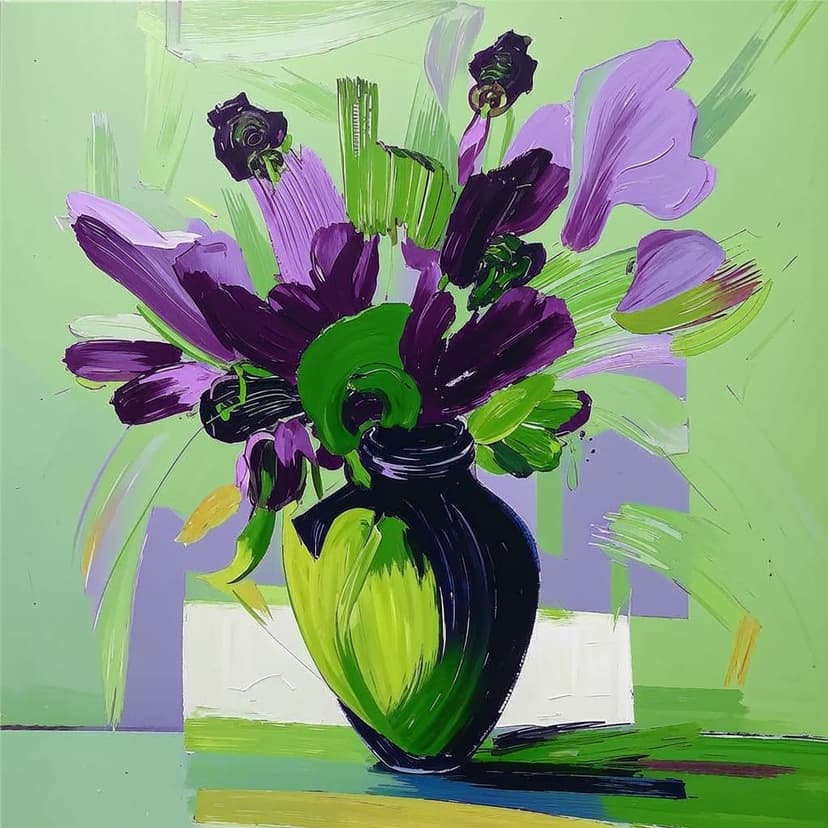 A painting of flowers in a vase