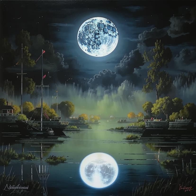 A moon floating far above the waterline