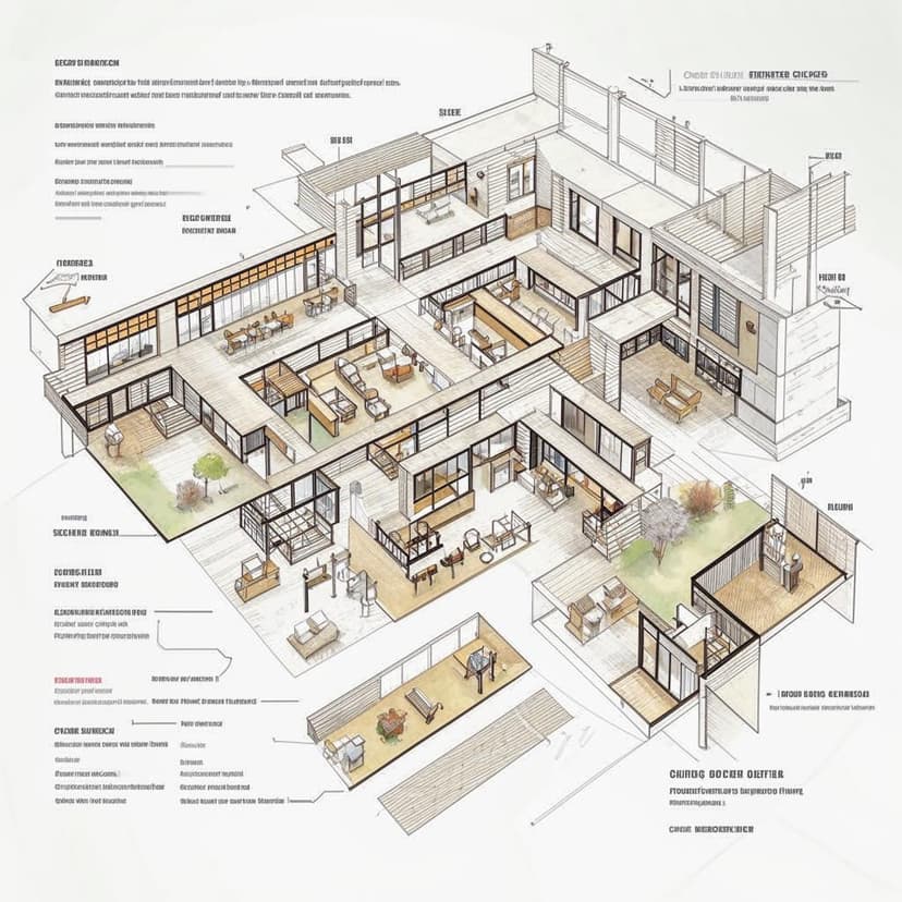 architectural line drawing diagram about fostering a community that thrives on connection and creativity