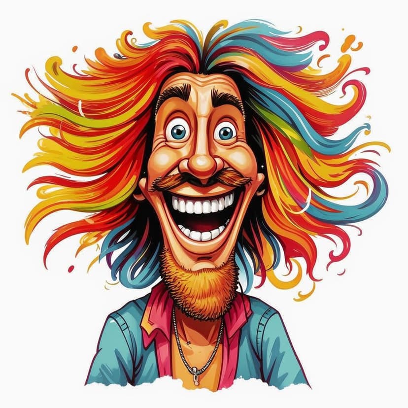 a caricature of a hippie with a goofy smirk on his face