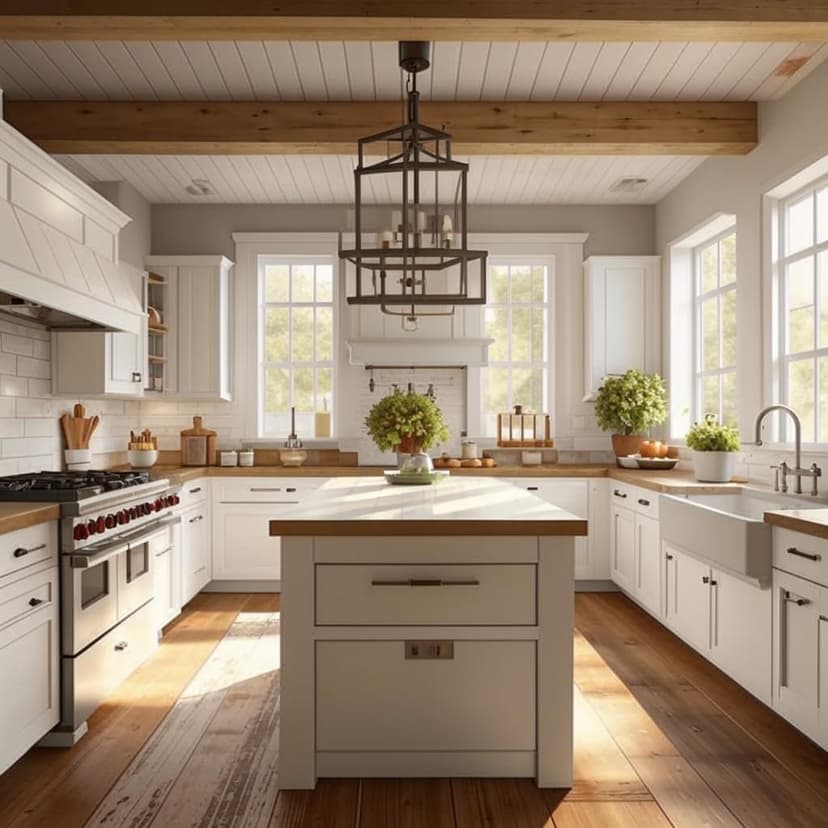 the Kitchen of a southern modern Farmhouse style home in Georgia on a bright and beautiful day