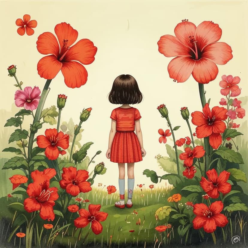 a little girl standing in a feild of plumaria flowers