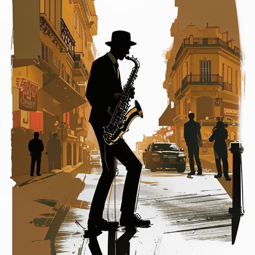 “Sketch of a saxophonist on a Paris street