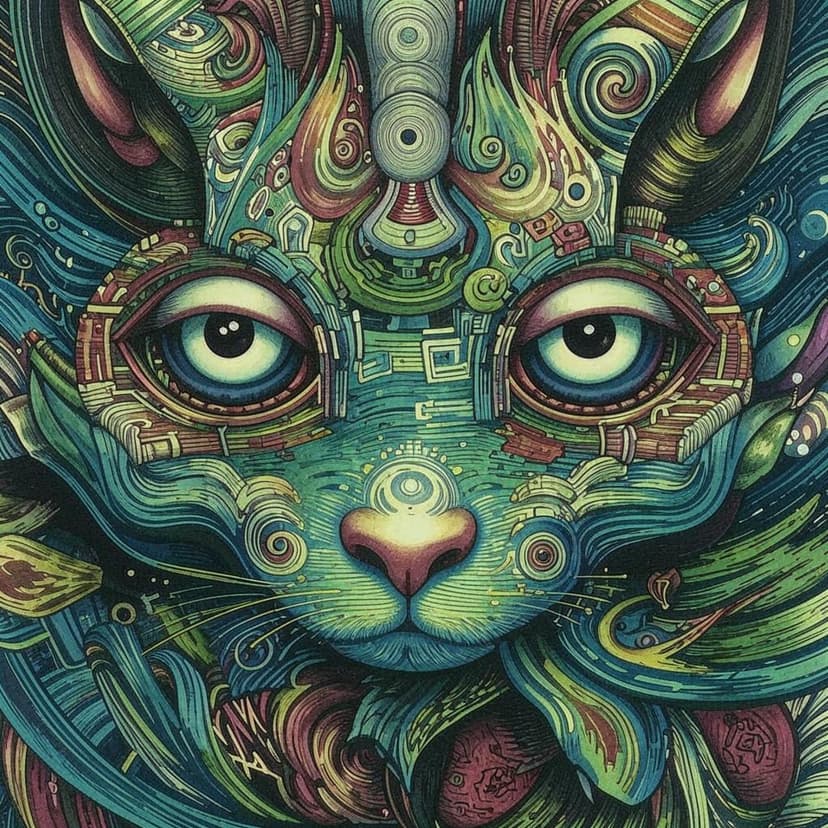 “Hand-drawn close-up of a grotesque pet creature