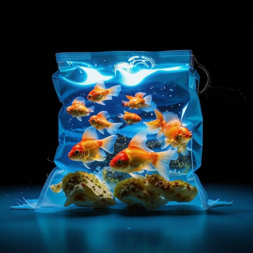 A glowing blue bag overflows with shimmering goldfish