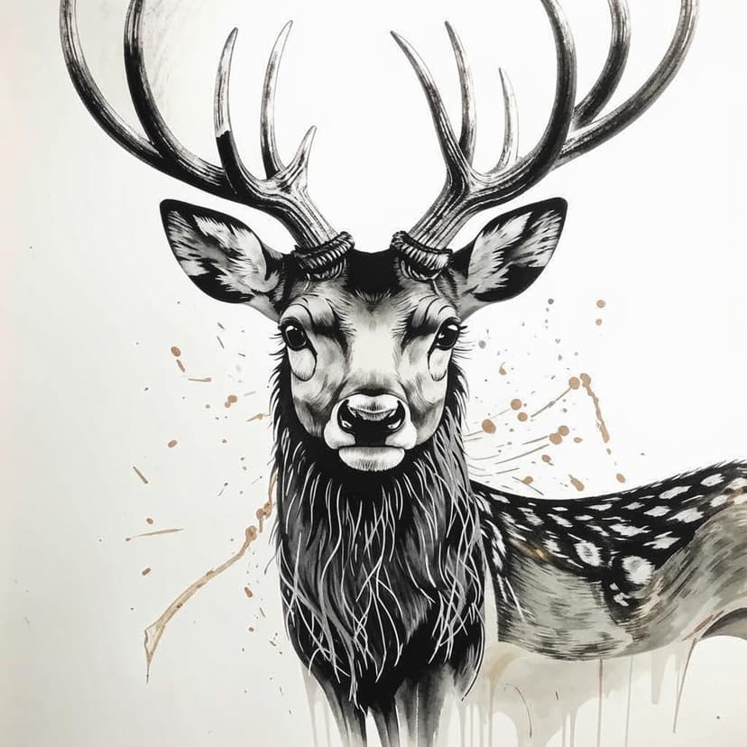 A striking black ink deer