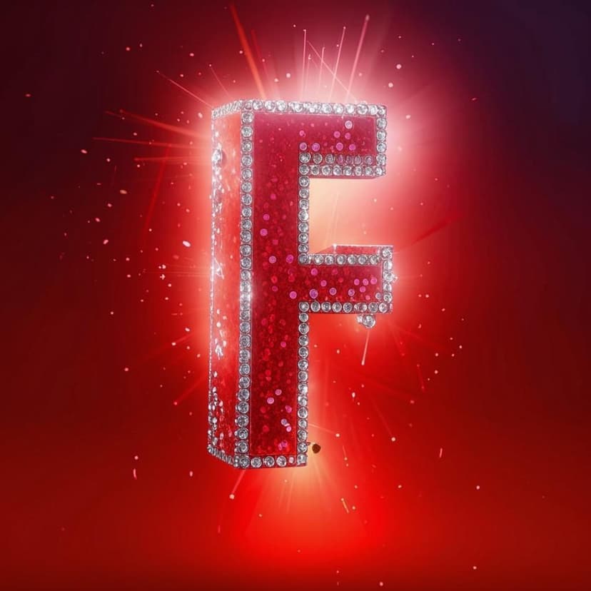 A sparkling 3D GPS ‘F’ icon adorned with rhinestones floats against a vivid red gradient backdrop