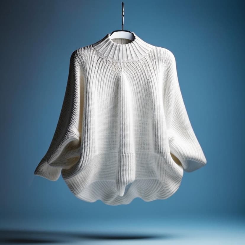 A pristine white wool sweater floats mid-air