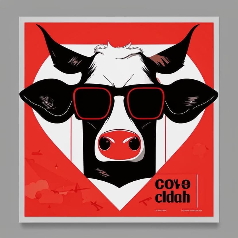 Bauhaus-style black & white poster: red spectacles on a cow