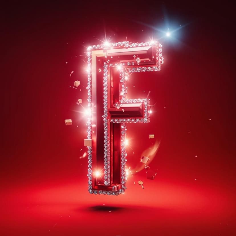 A sparkling 3D GPS ‘F’ icon adorned with rhinestones floats against a vivid red gradient backdrop