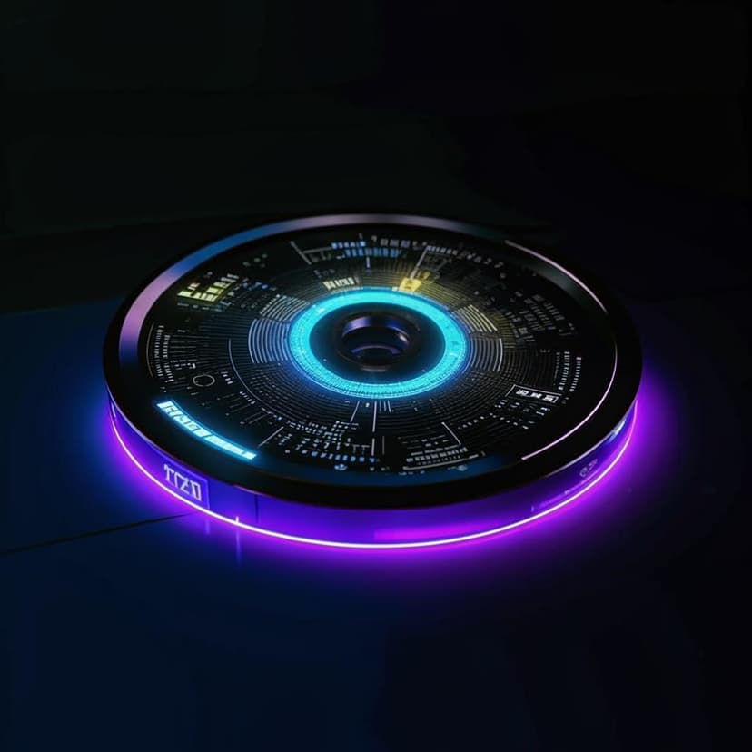 Ultra-sleek memory disk with glowing holographic data display –v 7 –stylize 750