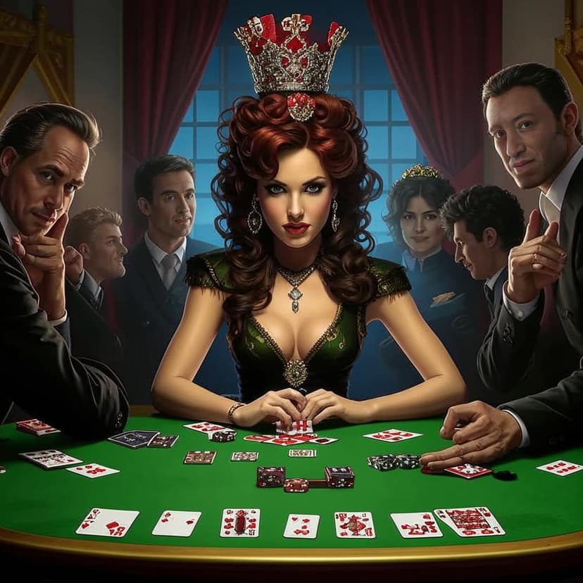 “Gambling with the Queen of Spades at 9:16”  

(Alternative: “Facing the Queen of Spades by 9:16”)  

Both keep the core meaning while staying under 26 words. The first maintains the playful tone