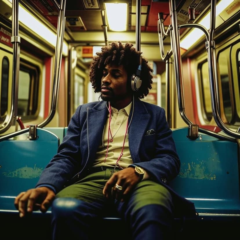 1986 NYC subway: A man lost in his headphones