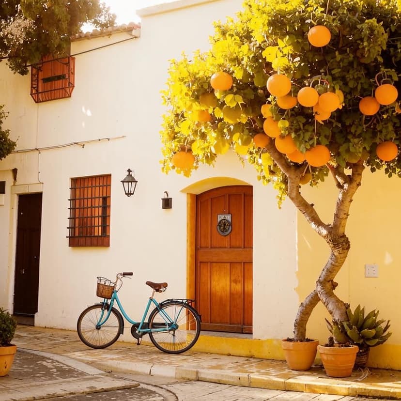 A serene Mediterranean scene with a whitewashed house