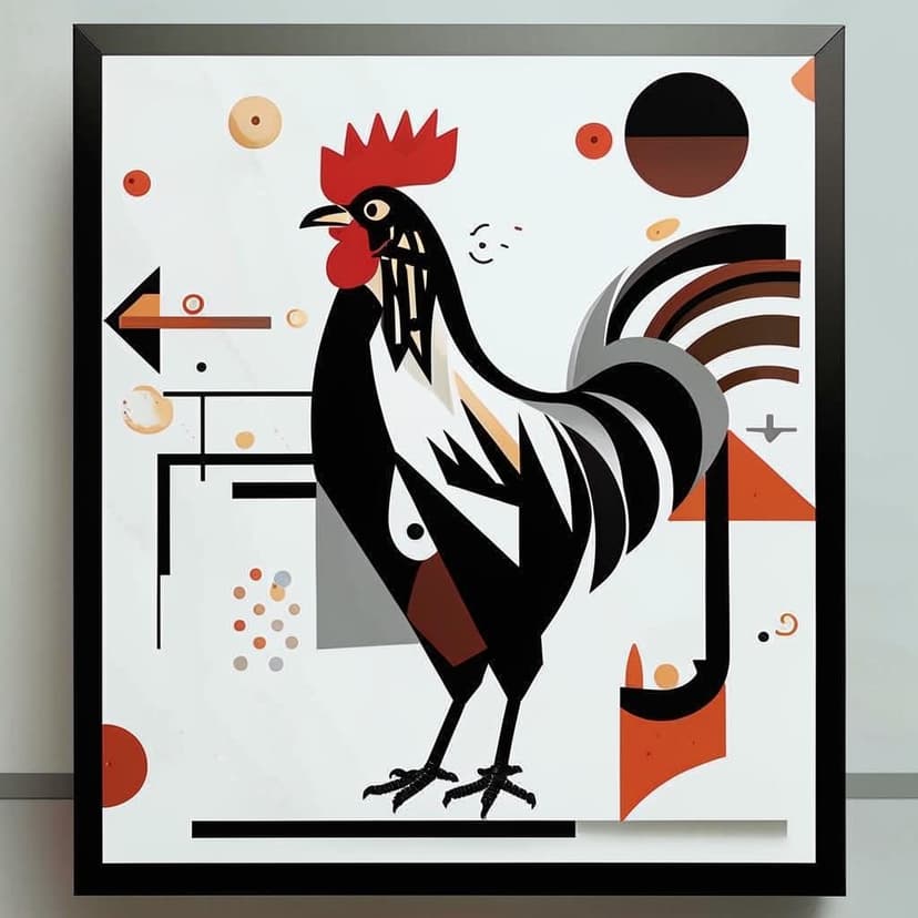 **”WORKSHOP”** – Bauhaus-inspired black & white rooster