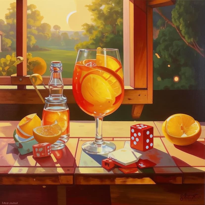 A Fairfield Porter-style oil painting of an Aperol Spritz