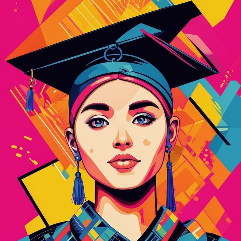 A teen high school grad in a front-view risograph print