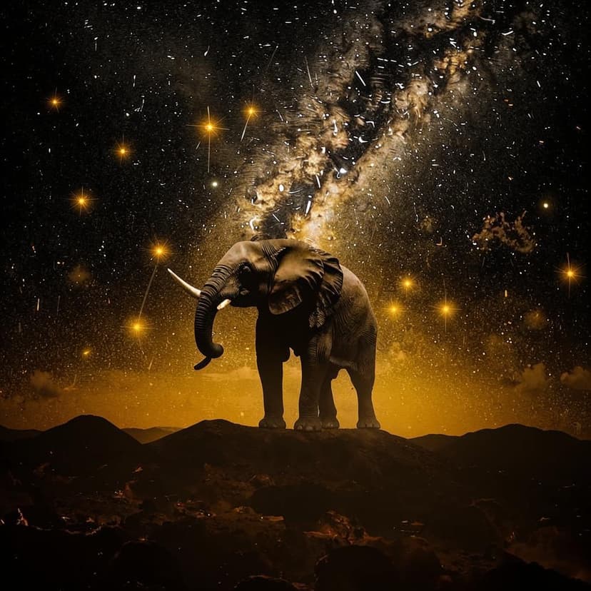 “Elephant under a starry dreamscape