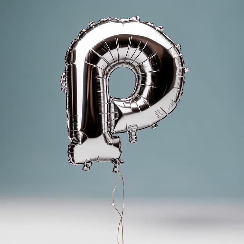 Metallic ‘P’ balloon with vibrant reflections