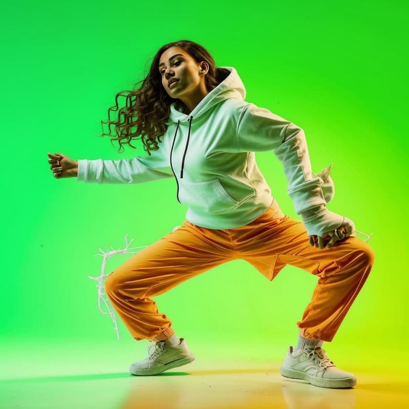 “Vibrant Nike Air ad with a bold female model in a white hoodie and orange cargos