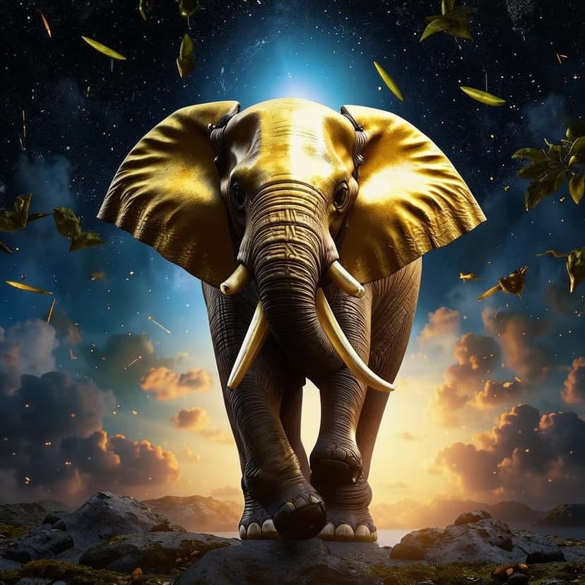 “Golden elephant under starry skies