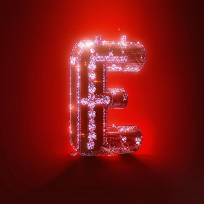 A sparkling 3D GPS ‘F’ icon adorned with rhinestones floats against a vivid red gradient backdrop