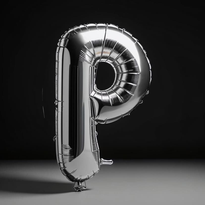 A metallic ‘P’-shaped balloon with vibrant reflections