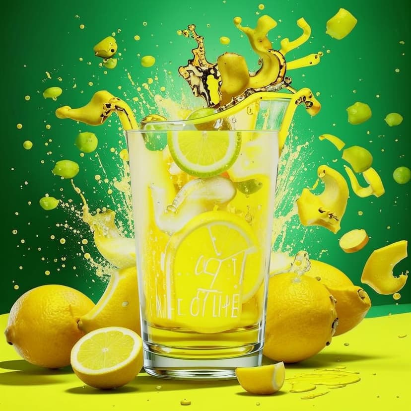 “Cool off with zesty lemon soda! Vibrant yellow & green design with juicy splashes