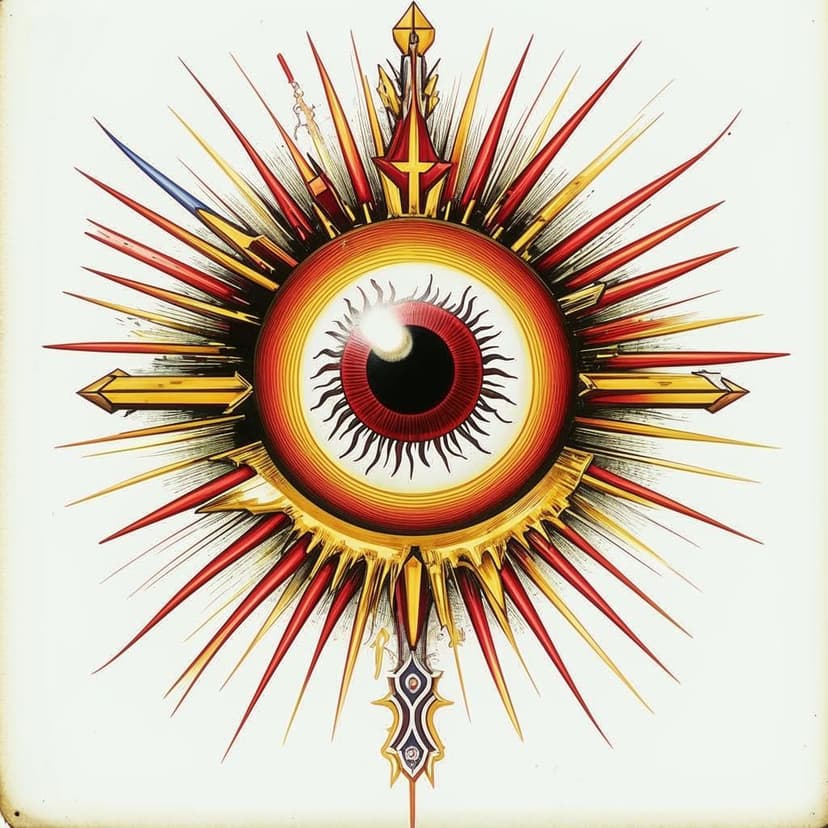 A tattoo flash design featuring a man’s eye with sun rays