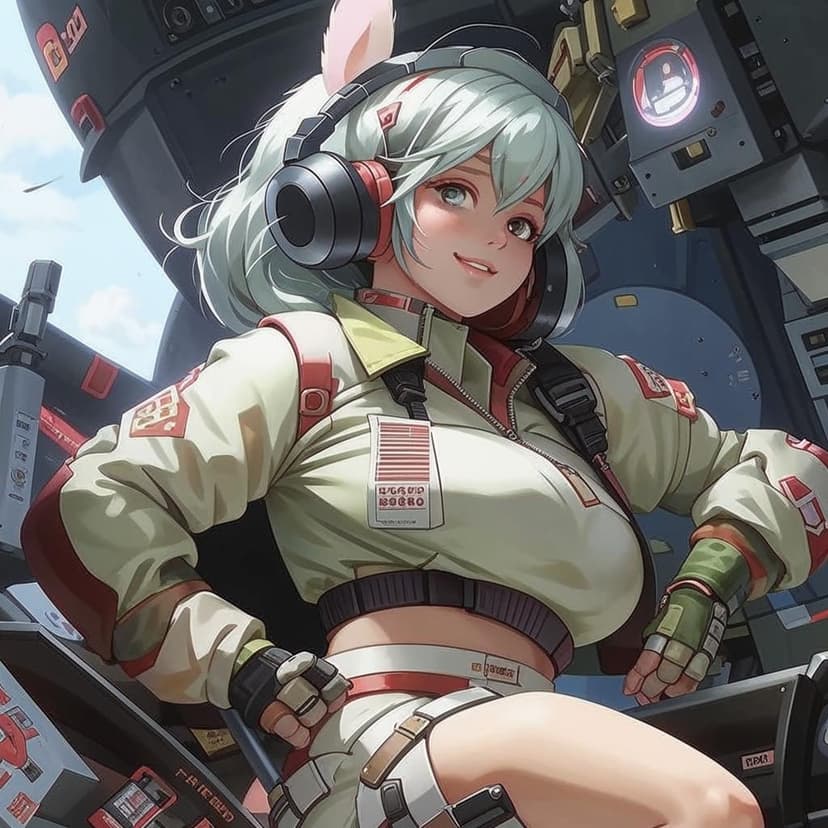 “Cyber Pilot ’34’—a curvy Chinese girl in tight shorts and an oversized crop sweater