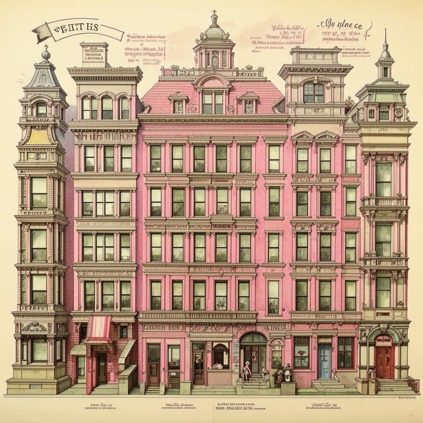 **Gilded Age Watercolor Diagram**  
1880s New York: Renaissance Revival mansions on 51st Street