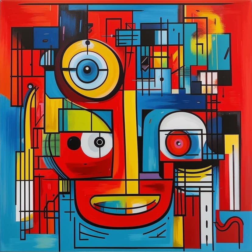 Vibrant abstract cubist art with bold shapes