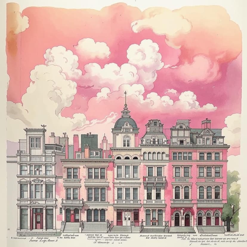 **Gilded Age Elegance**  
*Watercolor diagram of 1880s New York