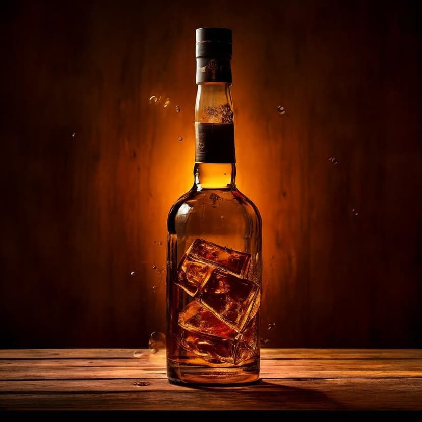 A whiskey bottle levitates mid-air