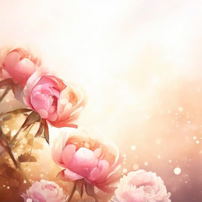 A dreamy watercolor scene with soft pastel peonies and roses