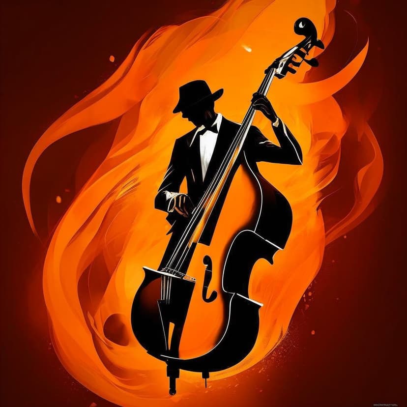 A dynamic animated poster of a jazz musician in a flowing burnt-orange coat